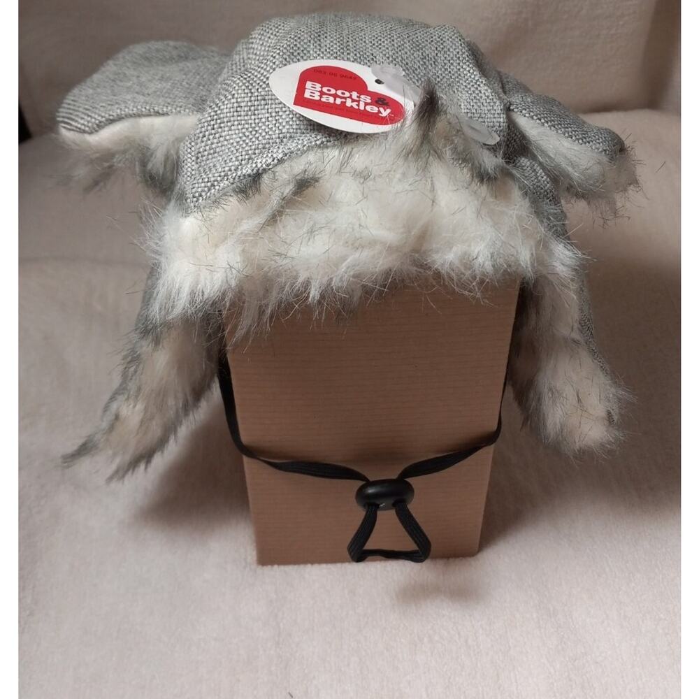 Gray Tweed Trapper Dog Hat - L/XL - Faux Fur - Boots & Barkley - NWT